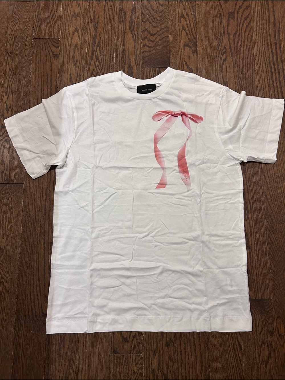 Simone Rocha White Tee with Pink Ribbon Motif